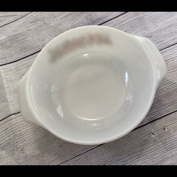 Vintage Anchor Hocking Fire King  1 QT Glass Dish Vegetable Print White Green - Picture 5 of 8